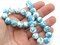 40 10mm White with Sky Blue Splatter Paint Smooth Round Glass Beads